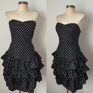 Vintage Dresses - 80s Vtg Strapless Ruffled Blac Polka Dot Dress xs Vintage Dresses - 80s Vtg Strapless Ruffled Blac Polka Dot Dress xs
